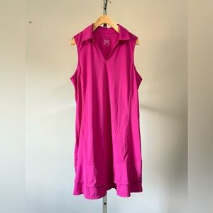 Denim & Co. Beach Ruffled Hem Swim Cover-Up Dress with Collar Berry Fuchsia